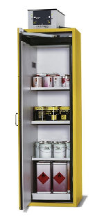  Bezpečnostní skříň s křídlovými dveřmi s požární odolností 90min (levé dveře)_3x police, 1x spodní záchytná vana, ocelový poplastovaný plech